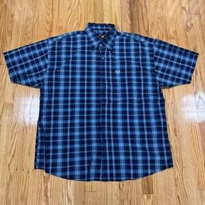 Phat Farm Navy and Light Blue Plaid Button-Down Shirt 5X